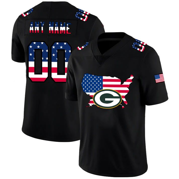 Custom Green Bay Packers Football Black Limited Fashion Flag Stitched Jerseys