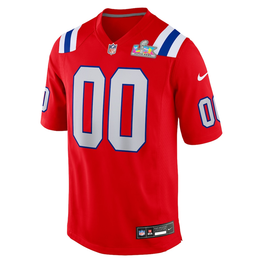 Mens New England Patriots Red Super Bowl LX Patch Custom Game Jersey