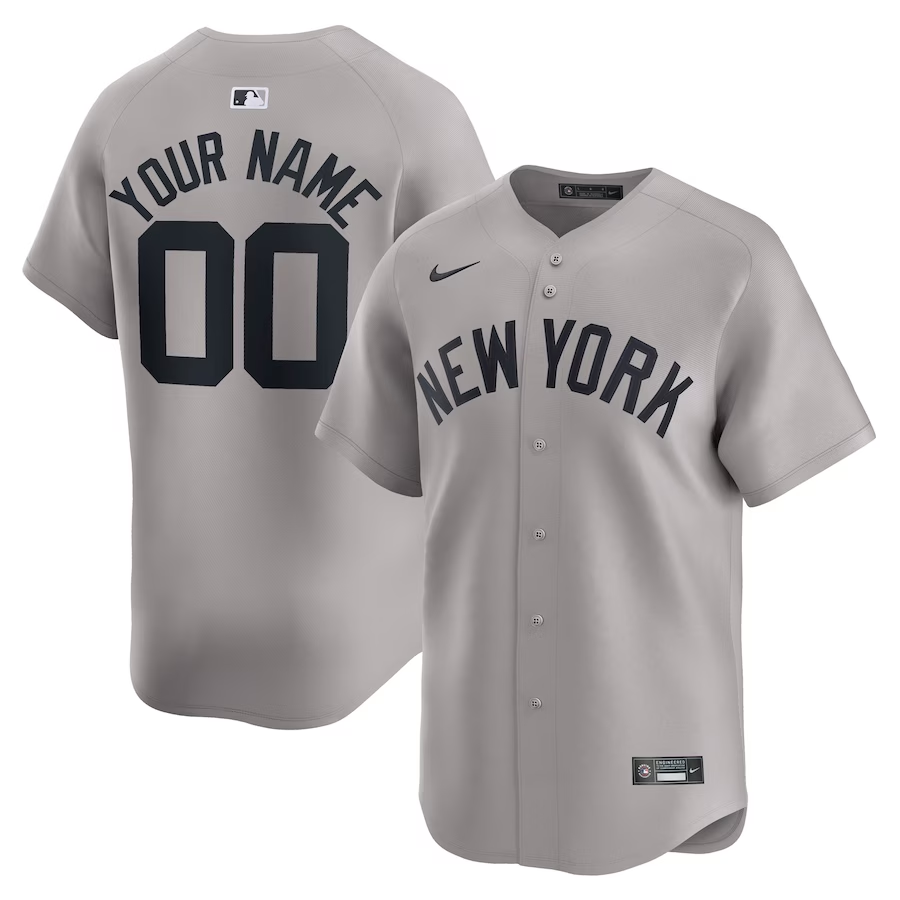 Mens New York Yankees Gray Away Limited Custom Jersey