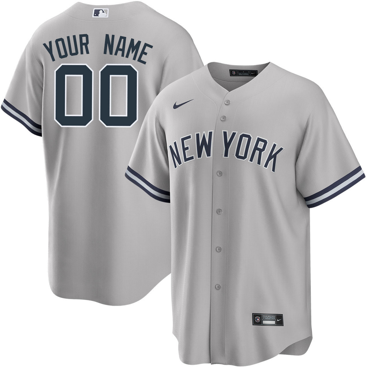 Mens New York Yankees Custom Grey Player Jersey