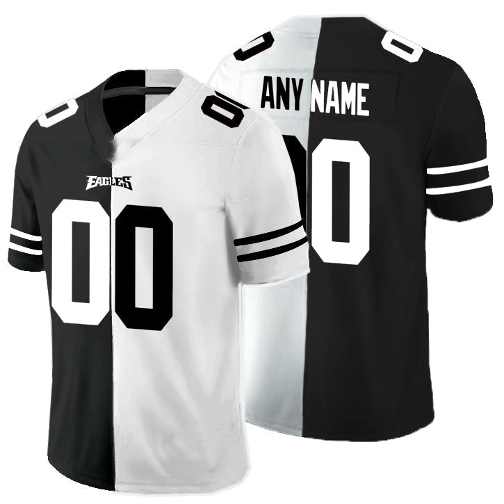 Custom Philadelphia Eagles Black And White Split Stitched Limited Stitched Jerseys