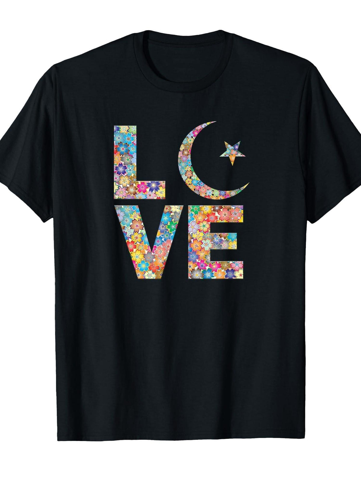 Flowers Muslim girl woman Gift Ramadan Islamic Muslima moon T-Shirt Cotton