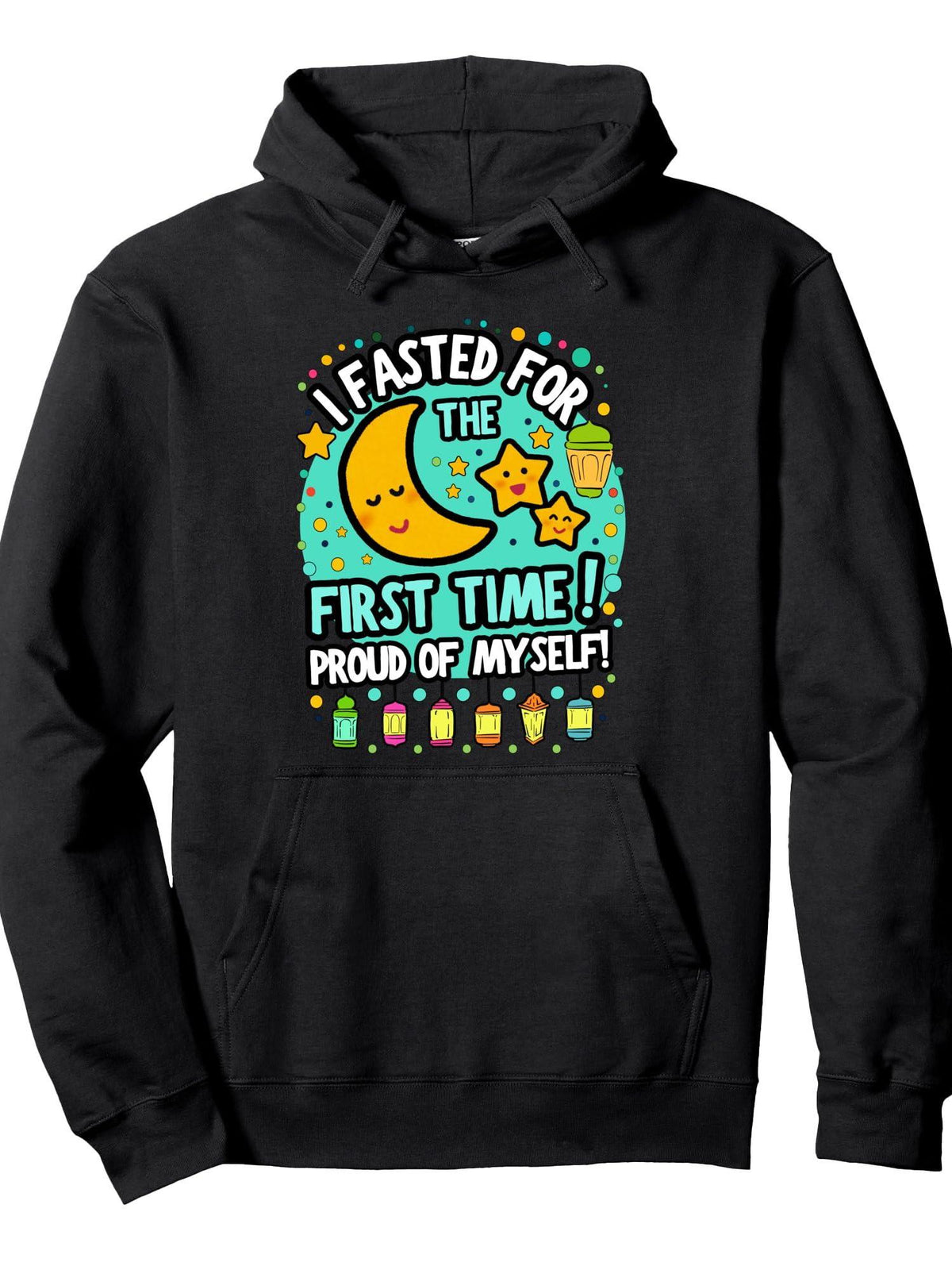 Ramadan Mubarek Kids Fasted for the First Time Ramadan Kids Pullover Hoodie Ramadan Black Cotton Long Sleeve