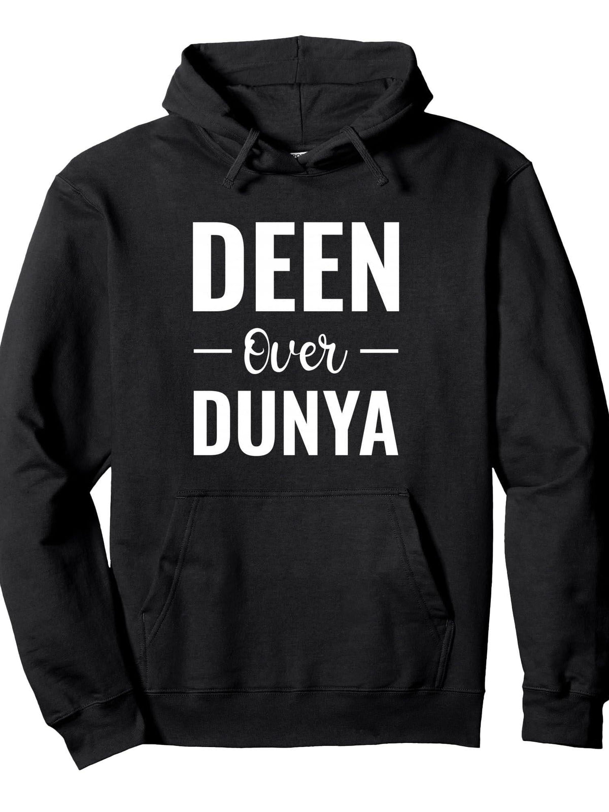 Islam Muslim Gifts Deen Over Dunya Pullover Hoodie Ramadan Black Cotton Long Sleeve