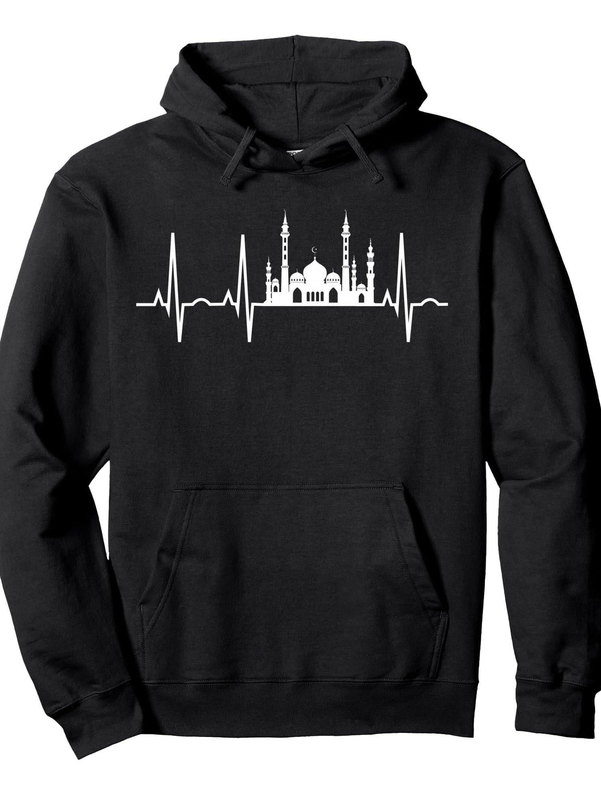 Islamic Hoodies for Men Women Muslim Heartbeat Islam Gift Pullover Hoodie Ramadan Black Cotton Long Sleeve