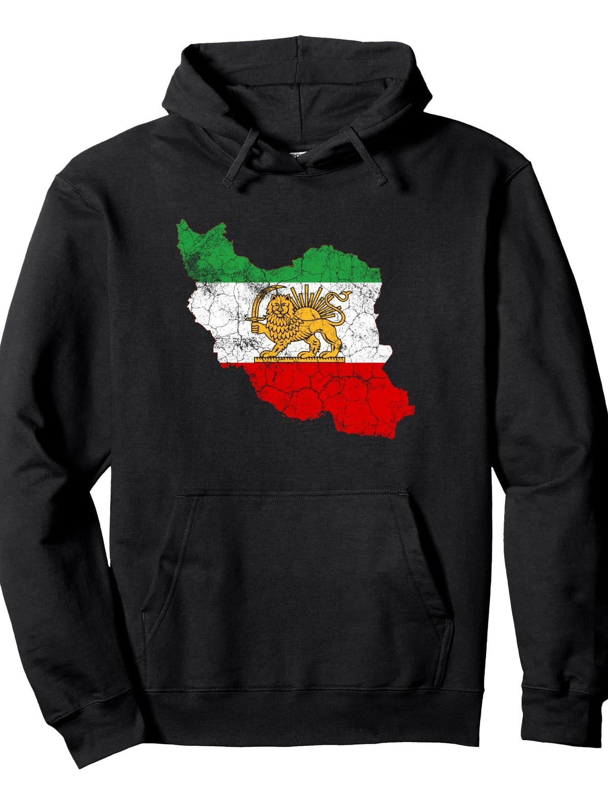 Iran Map with Lion and Sun Emblem, Vintage Persian Heritage Pullover Hoodie Ramadan Black Cotton Long Sleeve