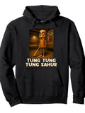 Tung Tung Tung Sahur Italian Brainrot Meme for Kids Boys Pullover Hoodie Ramadan Black Cotton Long Sleeve