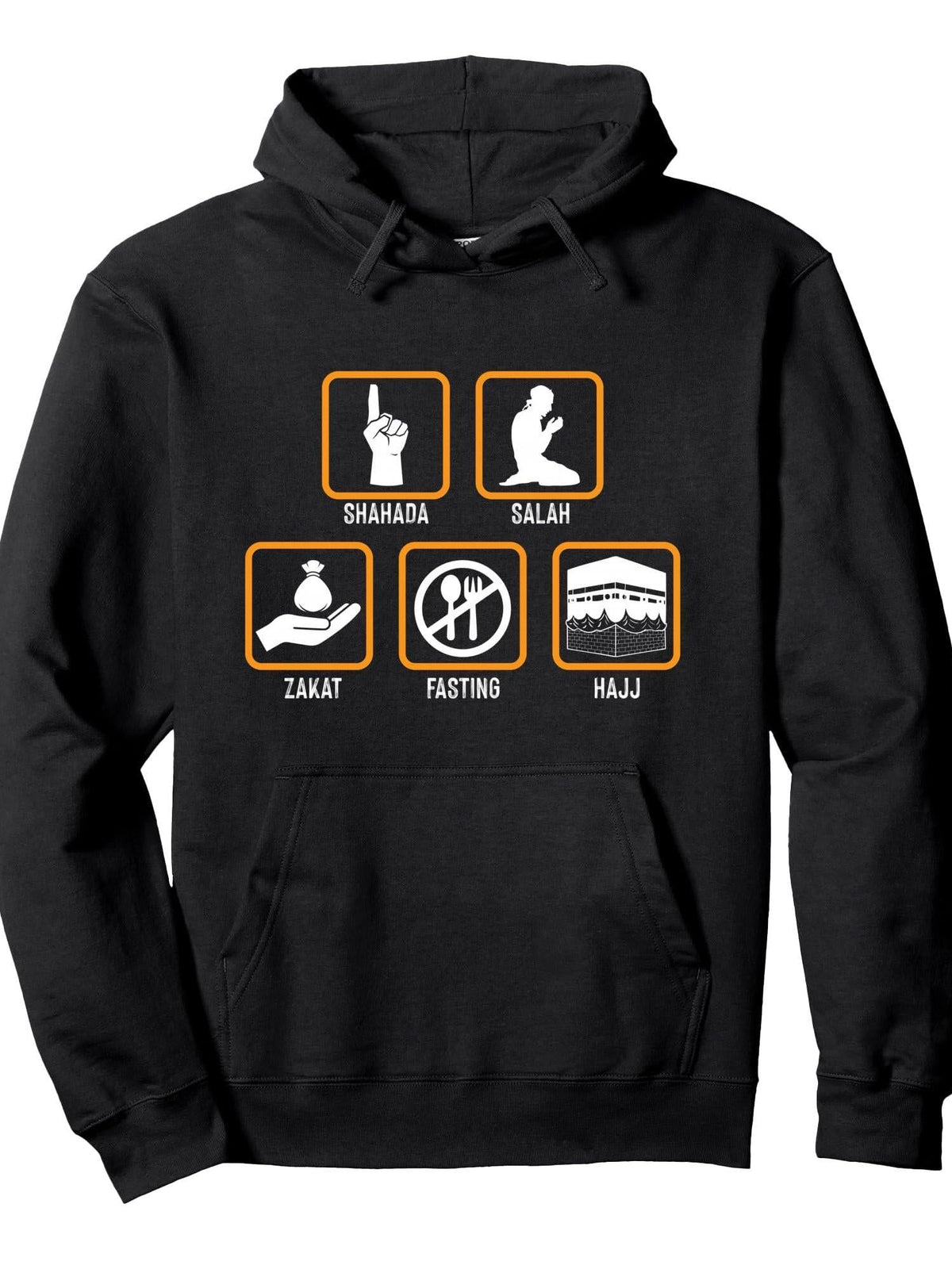 Shahada Salah Zakat Fasting Hajj Islam Religion Muslim Gift Pullover Hoodie Ramadan Black Cotton Long Sleeve