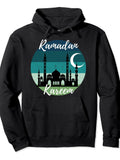 Ramadan Kareem Muslim Holiday Arabic Fasting Ramadan Mubarak Pullover Hoodie Ramadan Black Cotton Long Sleeve
