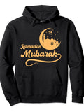 Muslim Eid Mubarak Islamic Ramadan Quote Pullover Hoodie Ramadan Black Cotton Long Sleeve