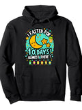 Ramadan Mubarek Kids Fasted for 10 Days Funny Ramadan Kids Pullover Hoodie Ramadan Black Cotton Long Sleeve