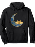 Gold Islamic Moon Ramadan Vector. Eid Mubarak Arabic Ramadan Pullover Hoodie Ramadan Black Cotton Long Sleeve