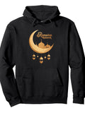 Ramadan Mubarak Kareem Eid Muslim Fasting Islamic Pullover Hoodie Ramadan Black Cotton Long Sleeve