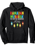Ramadan Mubarak Kids Islamic Fasting Muslim Ramadan Kareem Pullover Hoodie Ramadan Black Cotton Long Sleeve