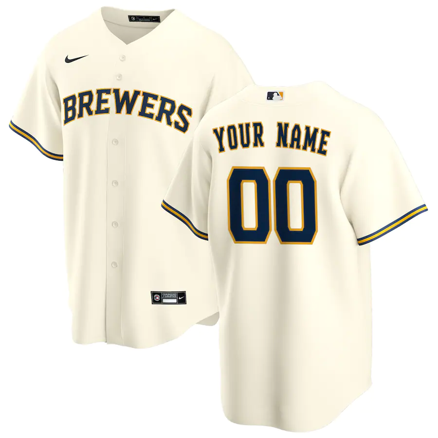 Mens Milwaukee Brewers Cream Home Replica Custom Jersey