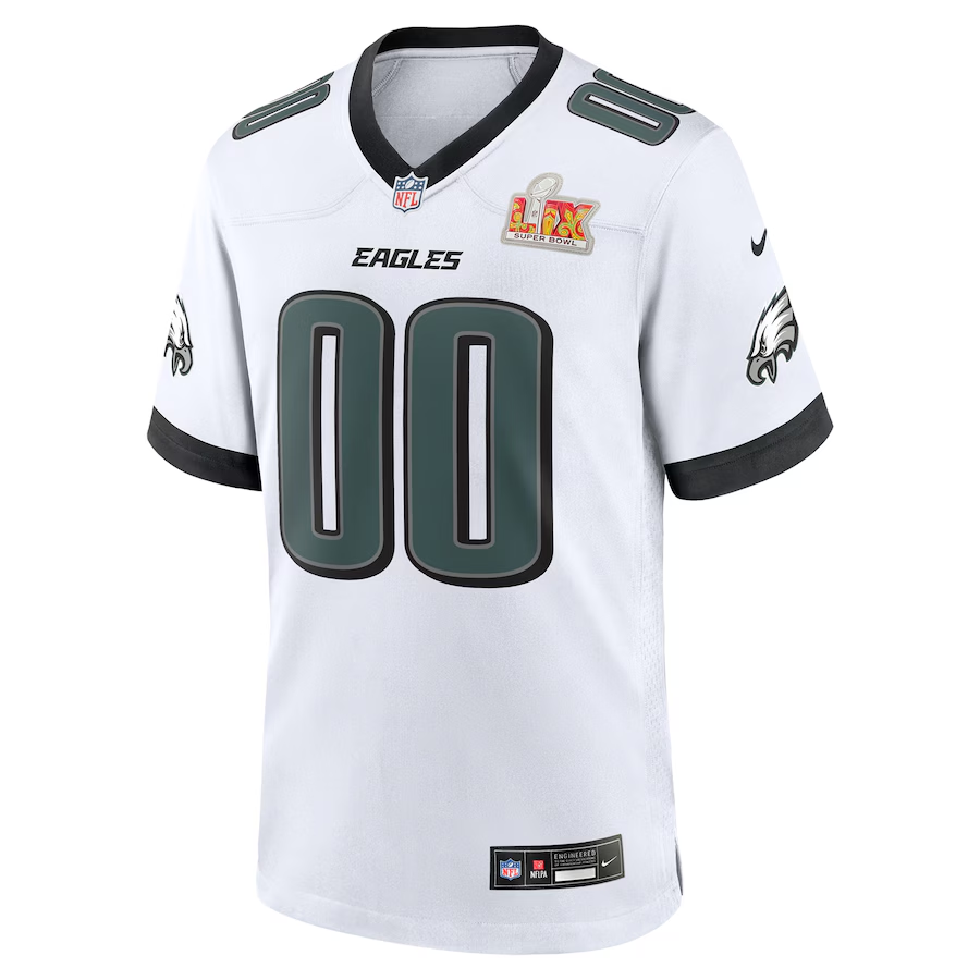 Mens Philadelphia Eagles Midnight White Super Bowl LIX Custom Game Jersey