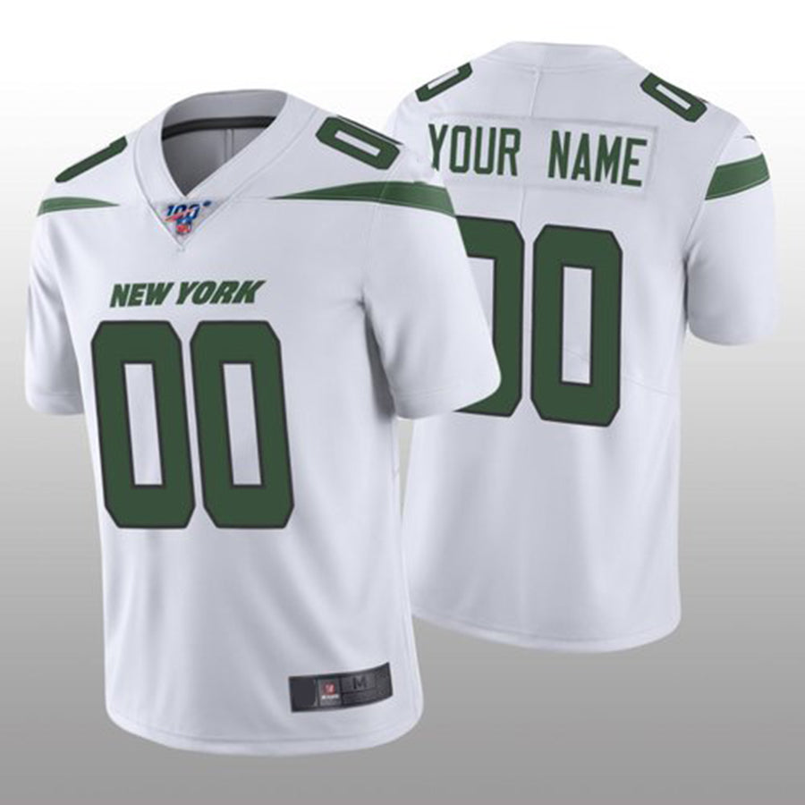 Custom New York Jets White Stitched Limited 100th Season Jersey Stitched Jerseys