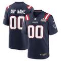 Mens New England Patriots Navy Super Bowl LX Patch Custom Game Jersey