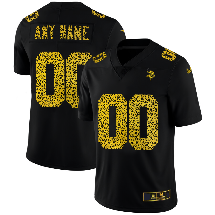 Custom Minnesota Vikings Leopard Print Fashion Stitched Limited Jersey Black Stitched