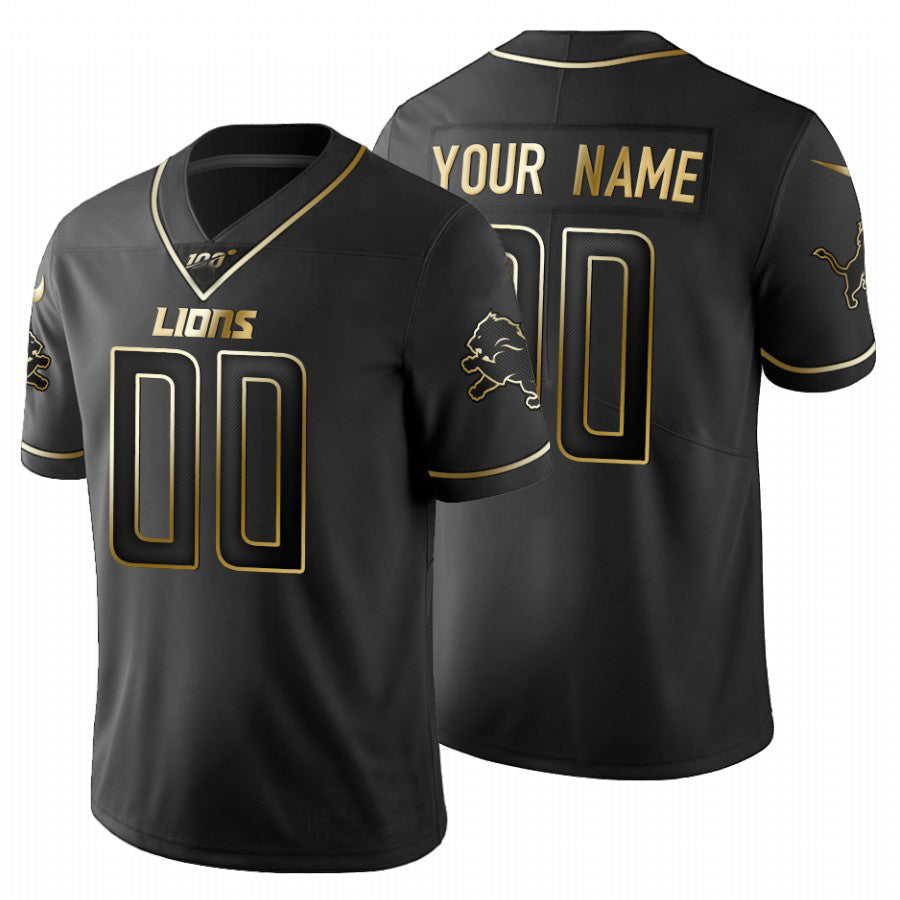 Custom Detroit Lions Black Golden Limited 100 Stitched Jerseys