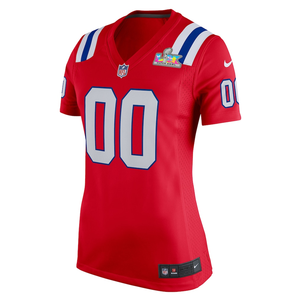 Womens New England Patriots Red Super Bowl LX Patch Custom Game Jersey