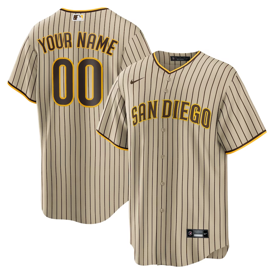 Mens San Diego Padres Tan Road Custom Replica Jersey