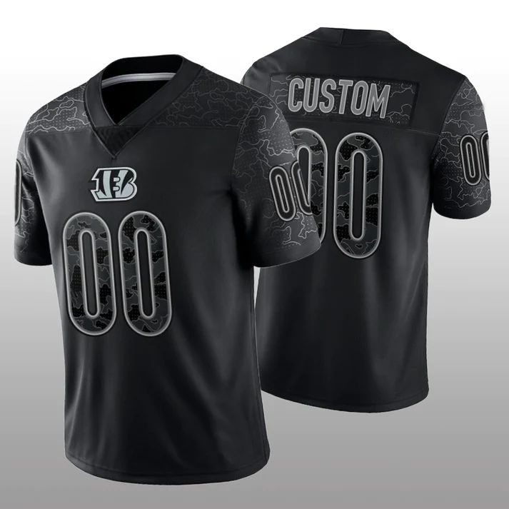 Custom Cincinnati Bengals Stitched Black RFLCTV Limited Jerseys