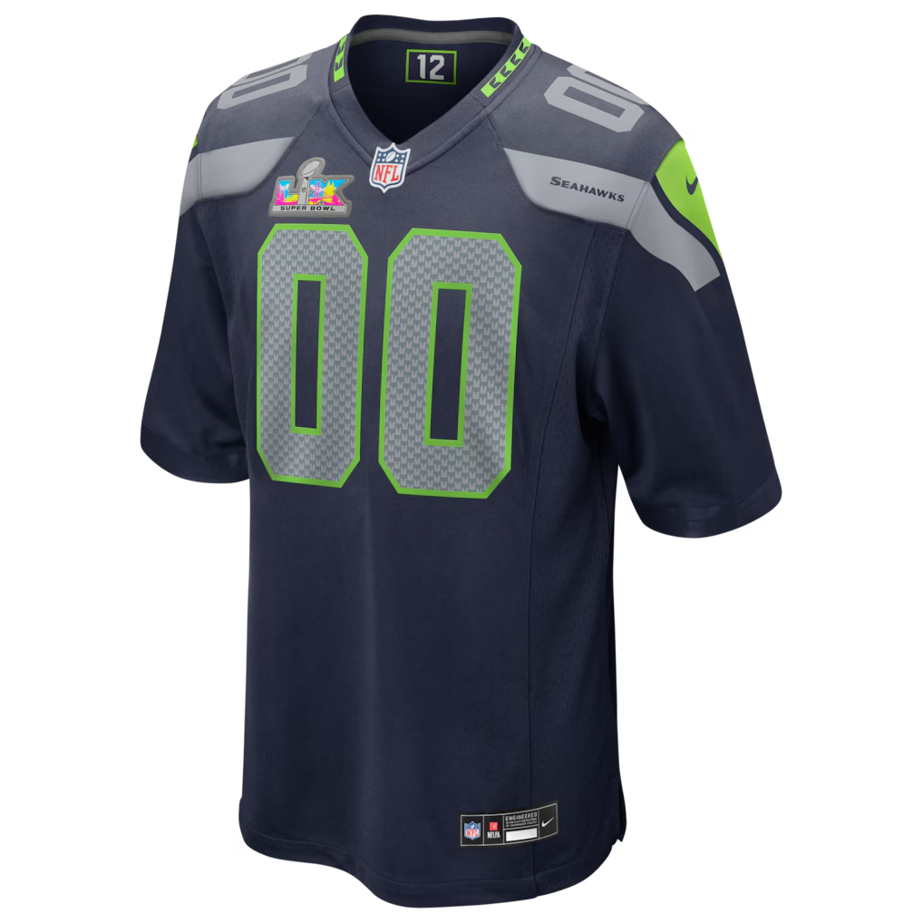 Mens Seattle Seahawks College Navy Super Bowl LX Patch Custom Game Jersey