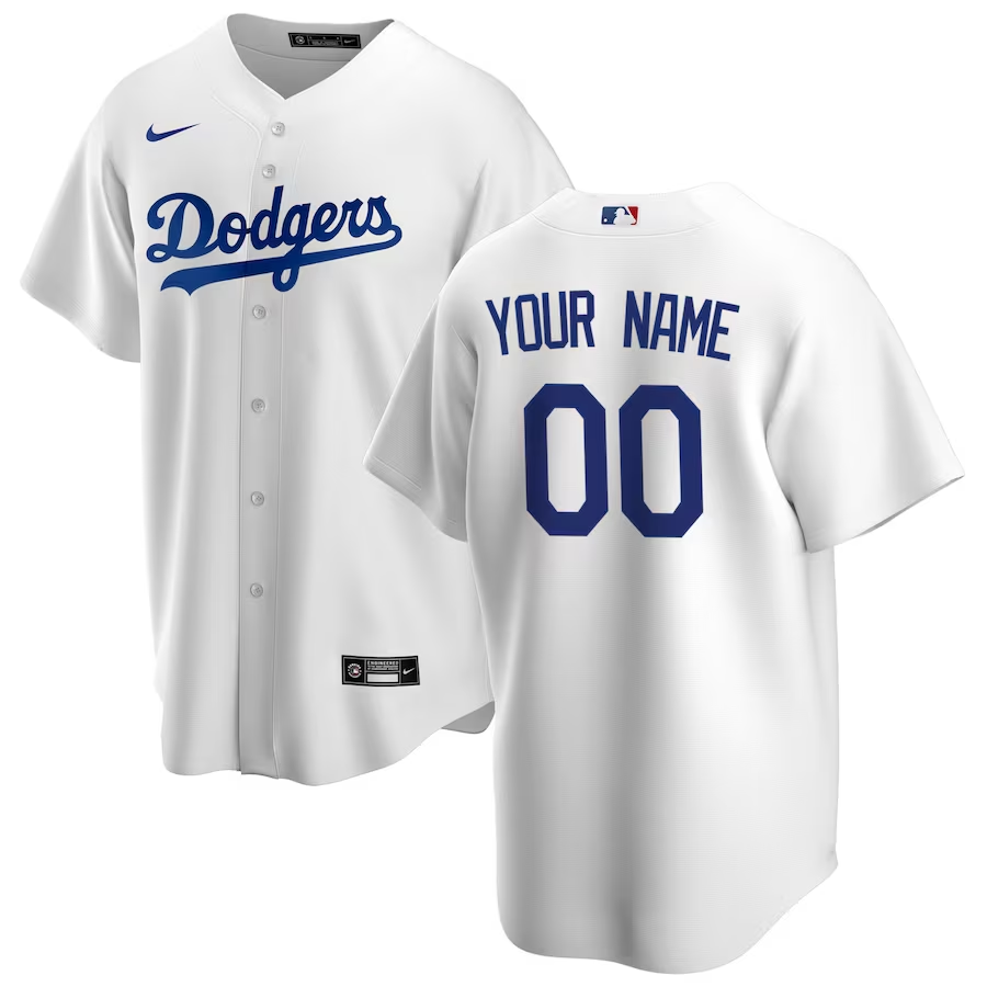 Mens Los Angeles Dodgers White Home Replica Custom Jersey