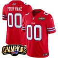 Mens Buffalo Bills Custom Red 2023 East Champions Ptach Stitched Football Jersey