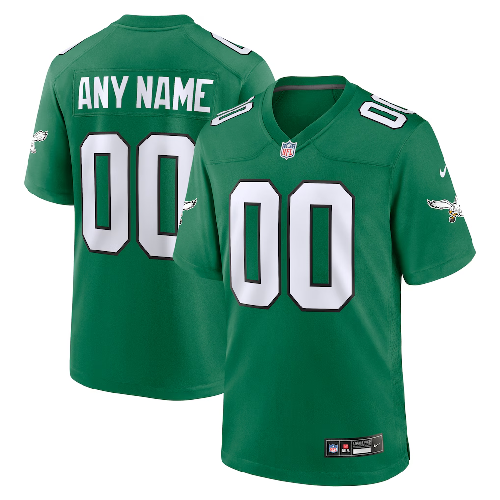 Mens Philadelphia Eagles Kelly Green Alternate Custom Game Jersey