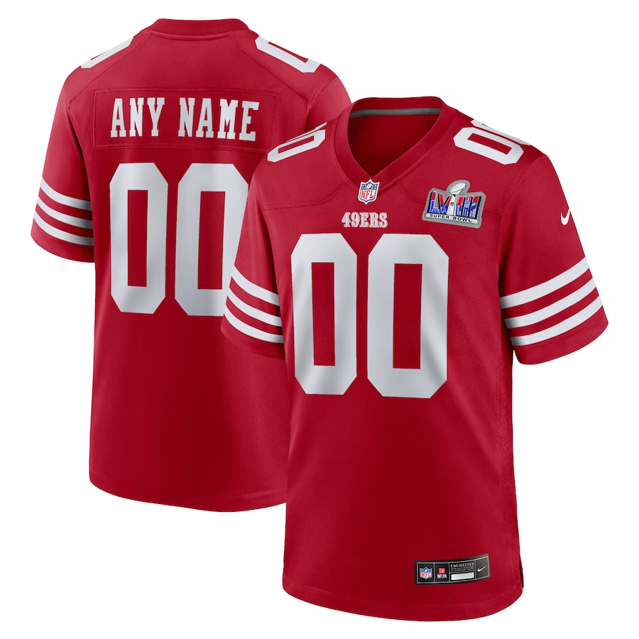 Mens San Francisco 49ers Scarlet Super Bowl LVIII Patch Custom Game Jersey