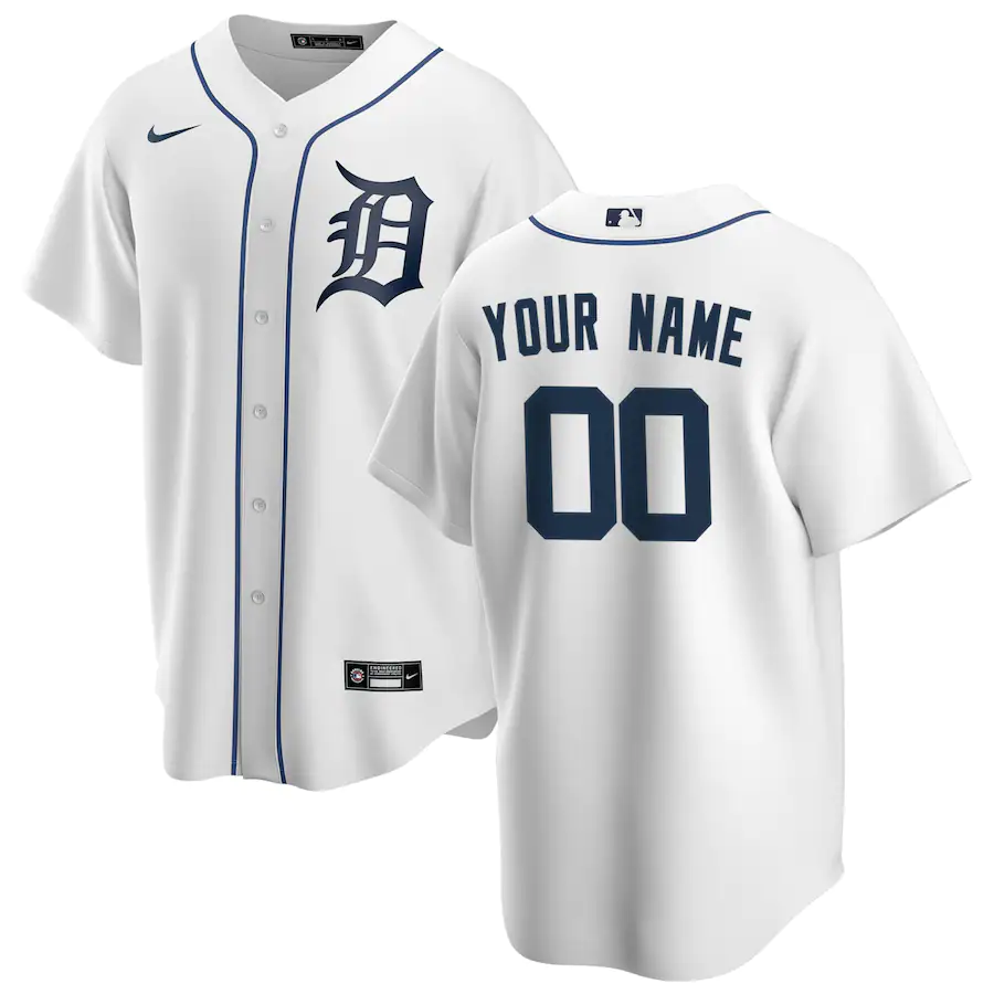 Mens Detroit Tigers White Home Replica Custom Jersey