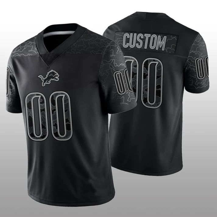 Custom Detroit Lions Black RFLCTV Limited Stitched Jerseys