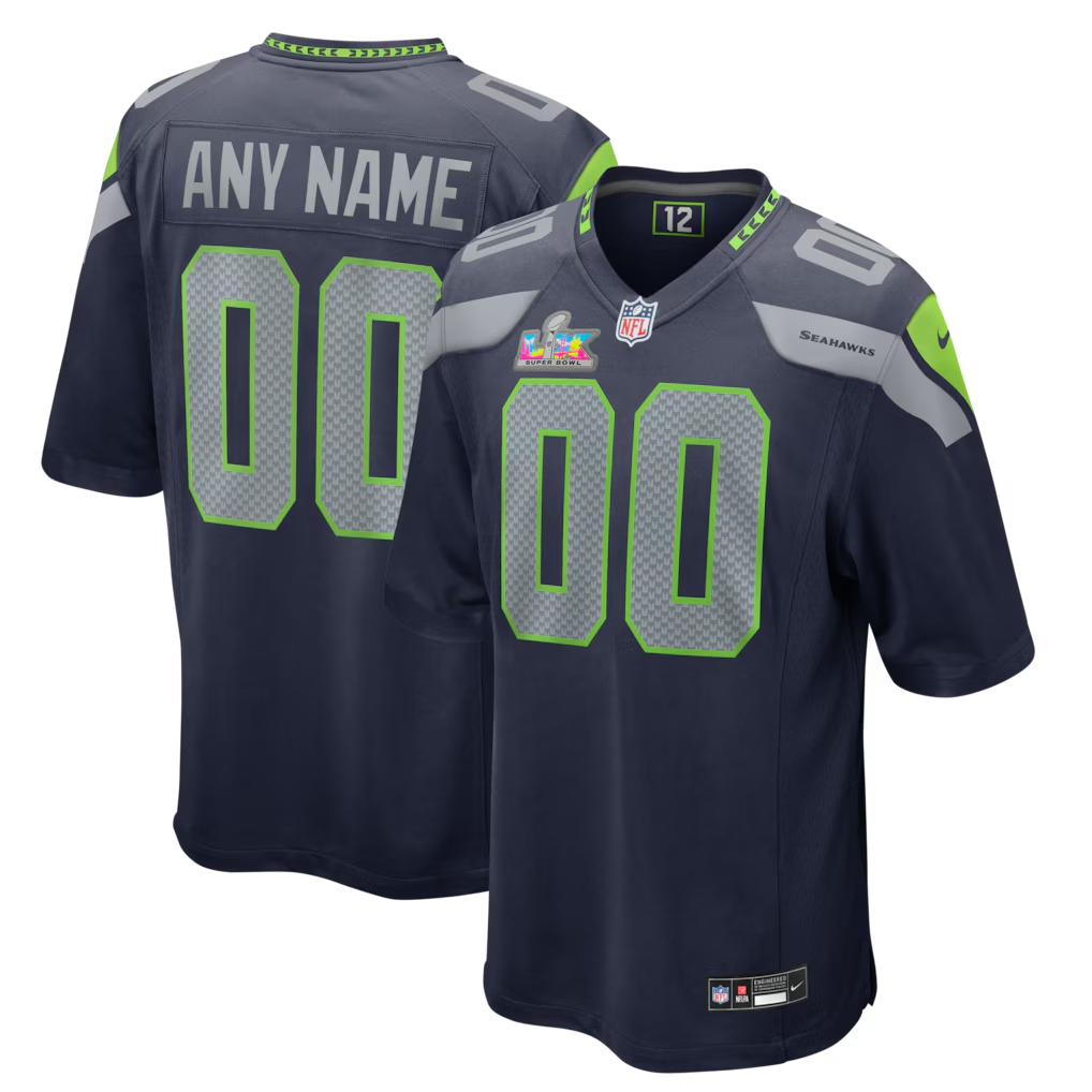 Mens Seattle Seahawks College Navy Super Bowl LX Patch Custom Game Jersey