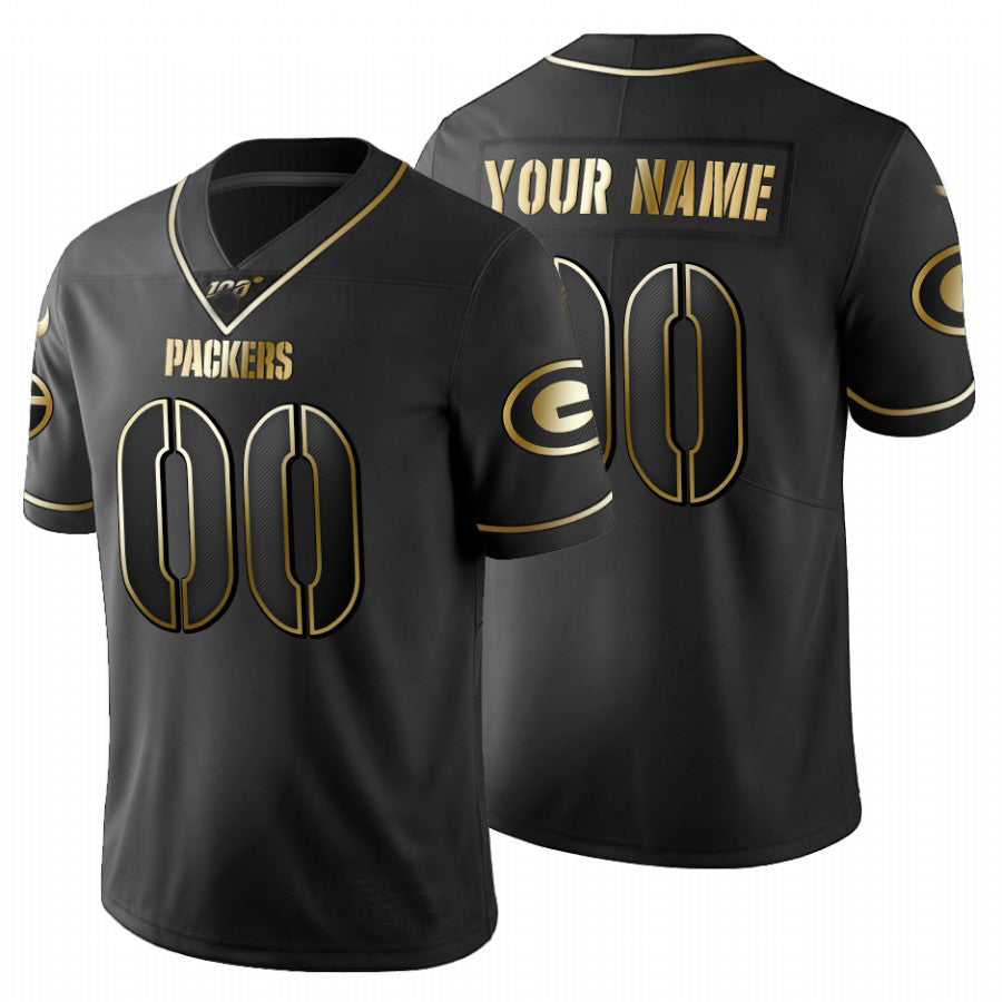 Custom Green Bay Packers Black Golden Limited 100 Stitched Jerseys