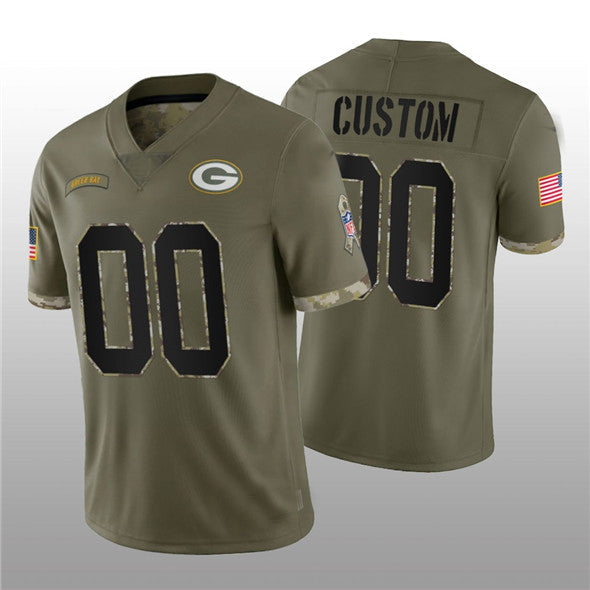 Custom Green Bay Packers 2022 Olive Salute To Service Limited Stitched Jerseys