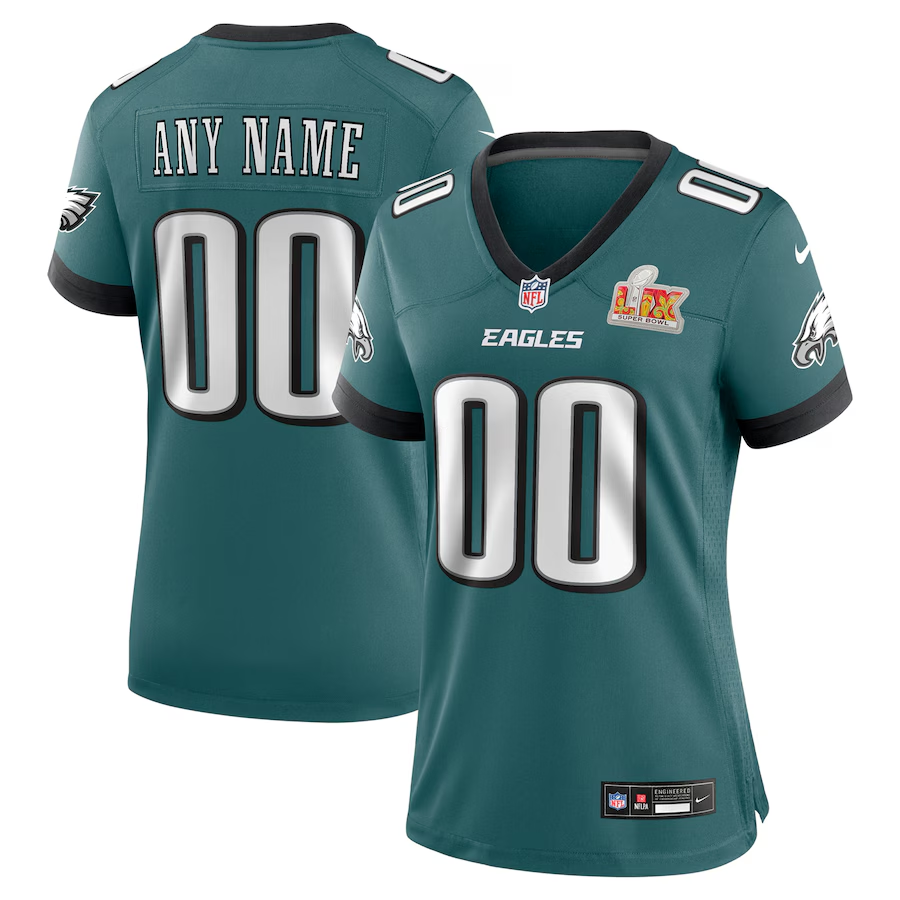 Womens Philadelphia Eagles Midnight Green Super Bowl LIX Custom Game Jersey