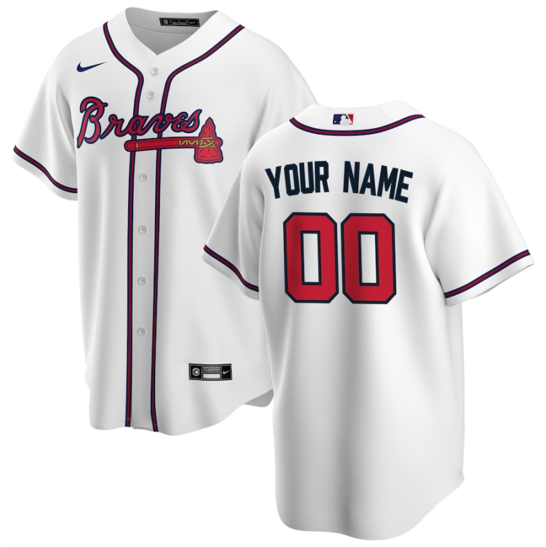 Mens Atlanta Braves White Home Replica Custom Jersey