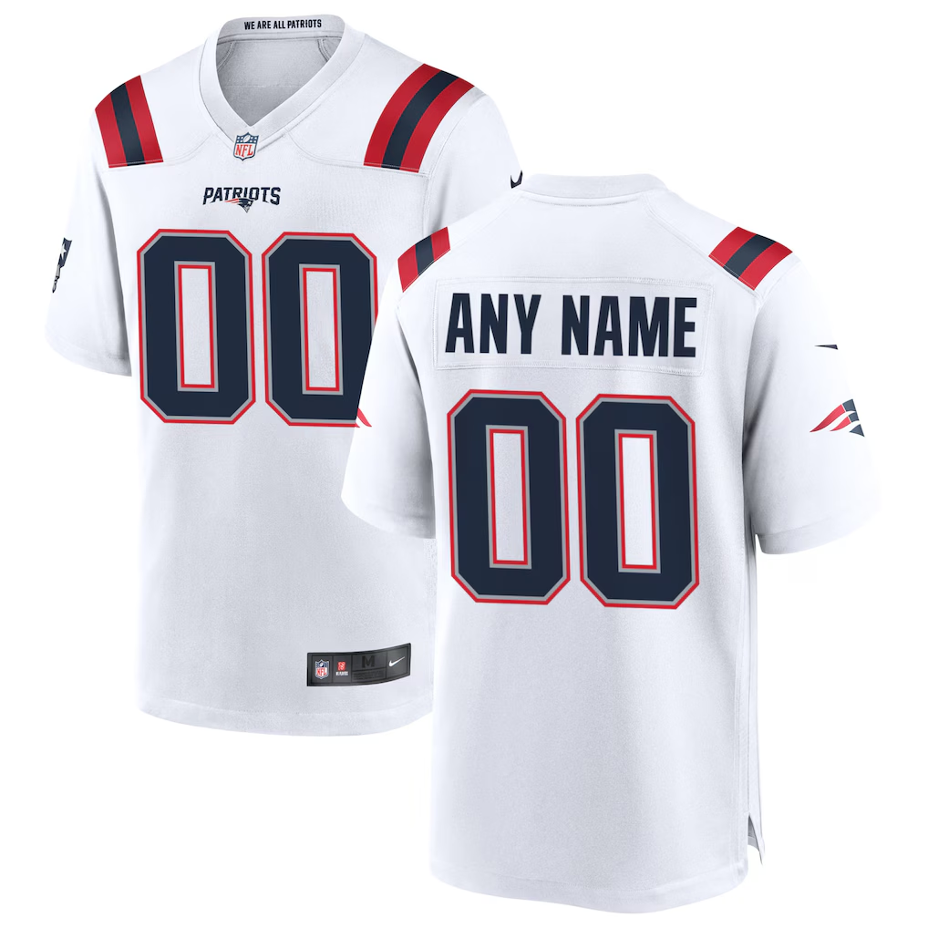 Mens New England Patriots White Custom Game Jersey
