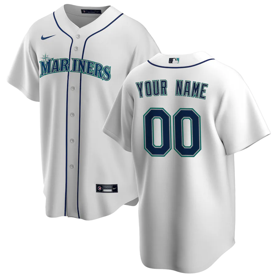 Mens Seattle Mariners White Home Replica Custom Jersey