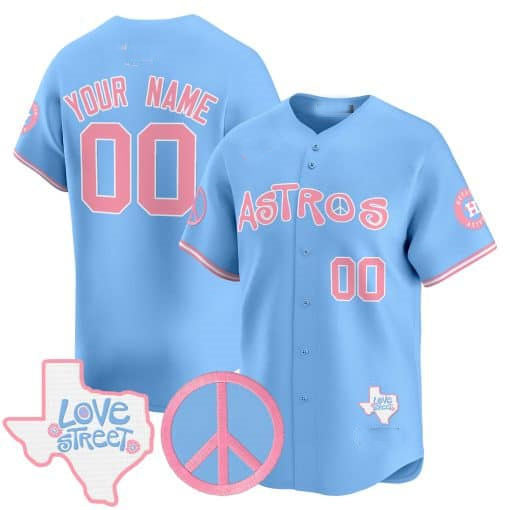 Custom Houston Astros Love Street Peace Sign Patch Bubblegum Pink Stitched Limited Jersey