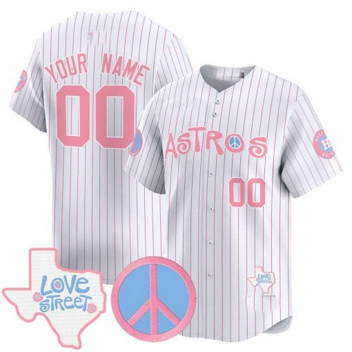 Custom Houston Astros Love Street Peace Sign Patch Bubblegum Pink Stitched Limited Jersey