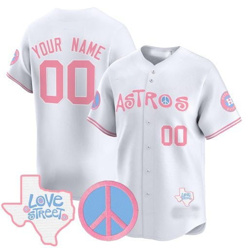 Custom Houston Astros Love Street Peace Sign Patch Bubblegum Pink Stitched Limited Jersey