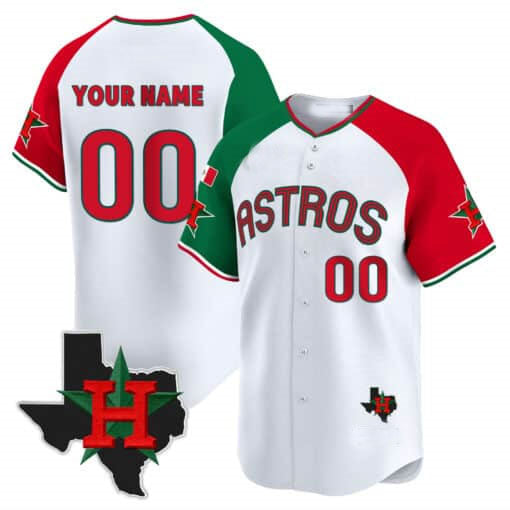 Custom Houston Astros Mexico Texas Patch Stitched Limited V3 White Jersey