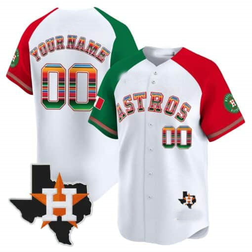 Custom Houston Astros Mexico Texas Patch Stitched Limited White Jersey