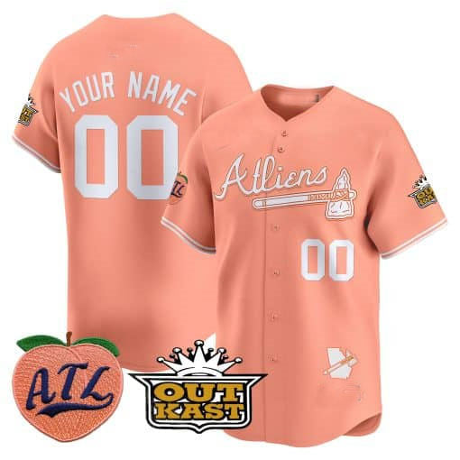 Custom Atlanta Braves Atliens Peach Stitched Limited Jersey