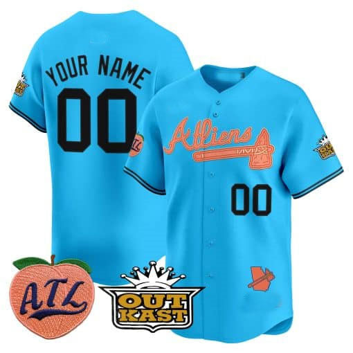 Custom Atlanta Braves Atliens Peach Stitched Limited Jersey