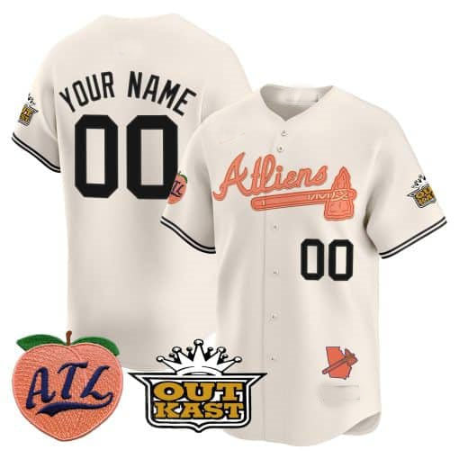 Custom Atlanta Braves Atliens Peach Stitched Limited Jersey