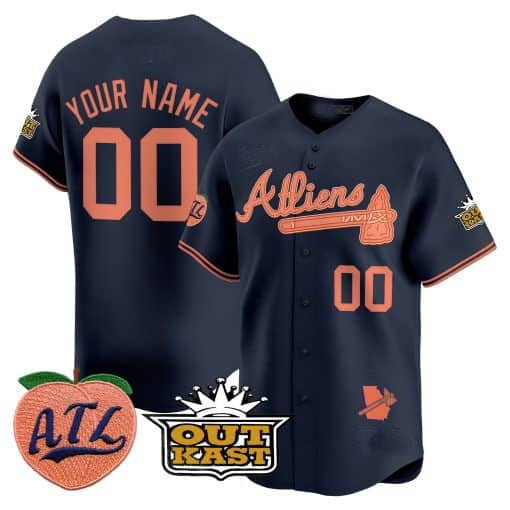 Custom Atlanta Braves Atliens Peach Stitched Limited Jersey